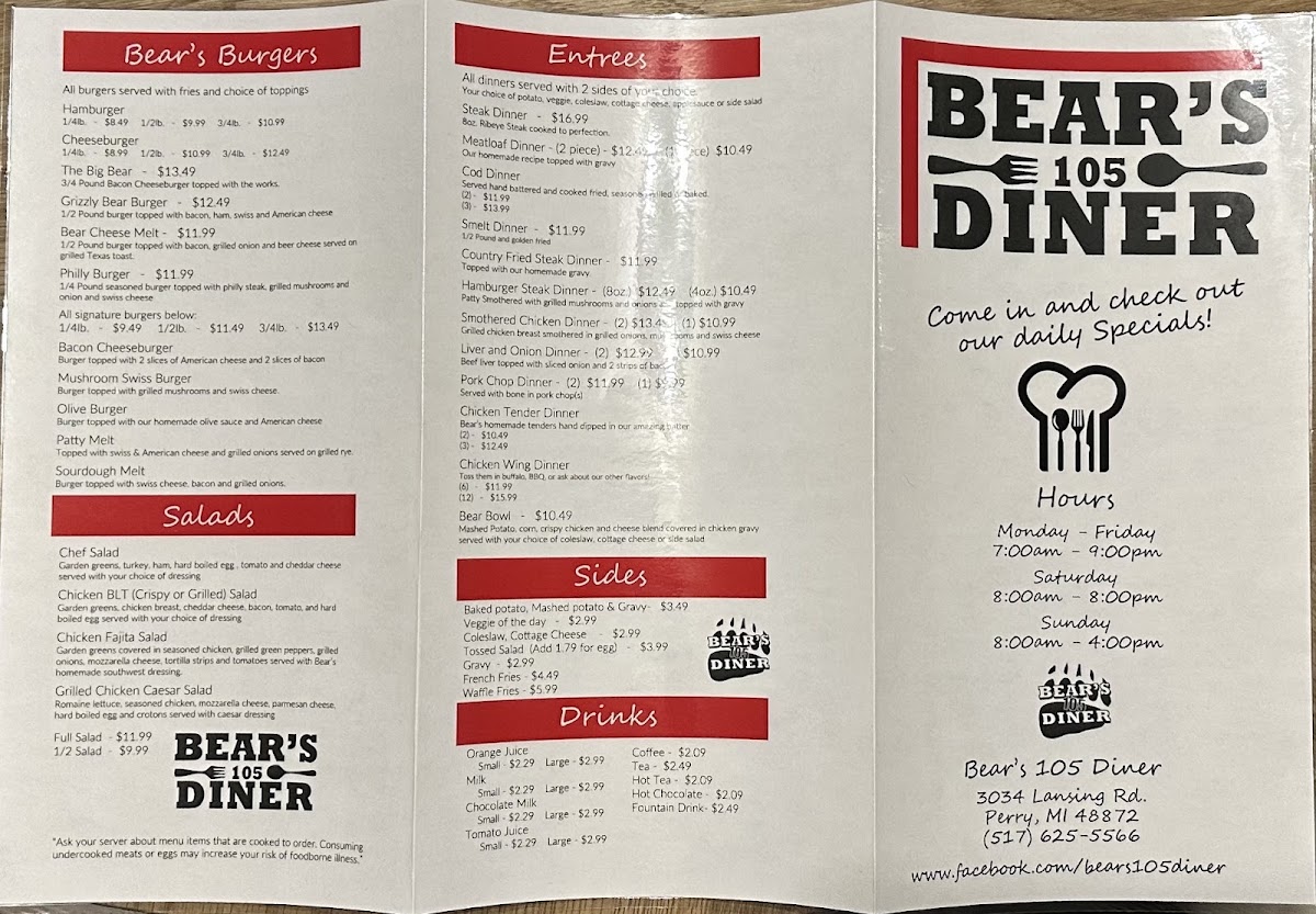 Menu Bear’S 105 Diner-1