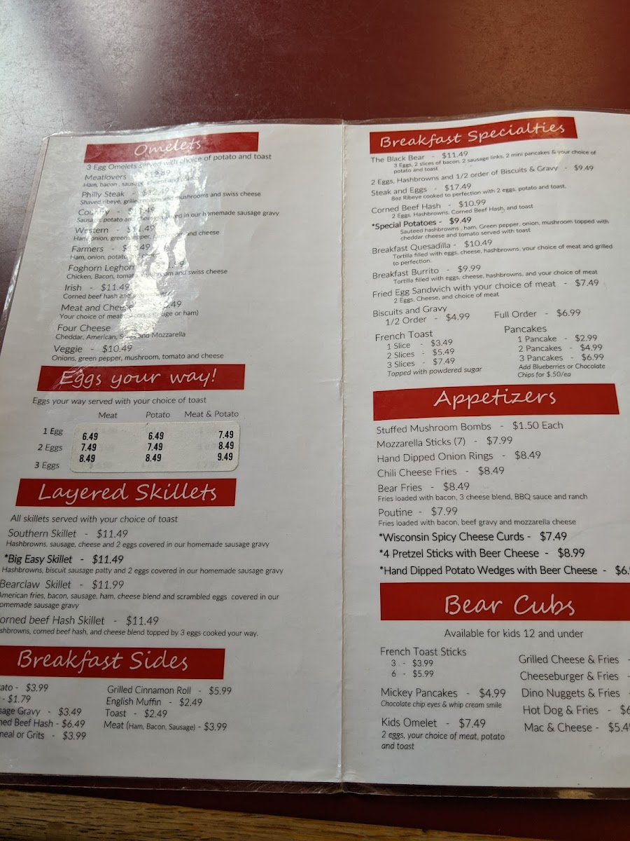 Menu Bear’S 105 Diner-10