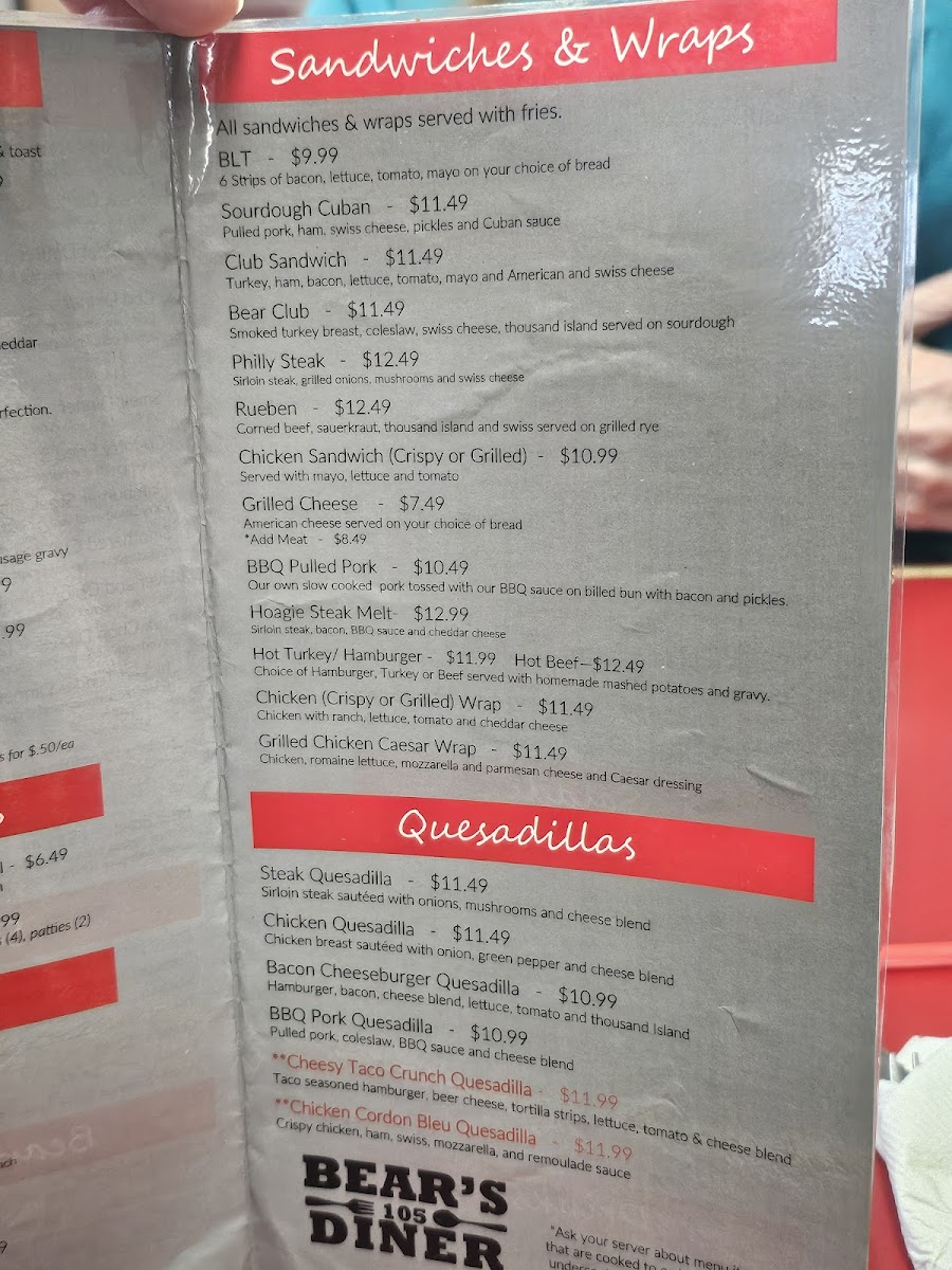 Menu Bear’S 105 Diner-5
