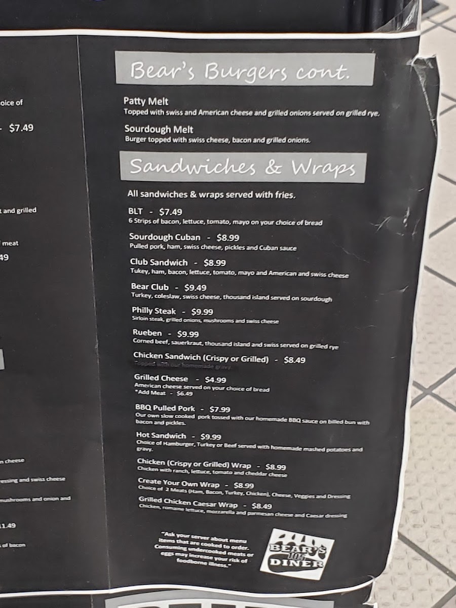 Menu Bear’S 105 Diner-7