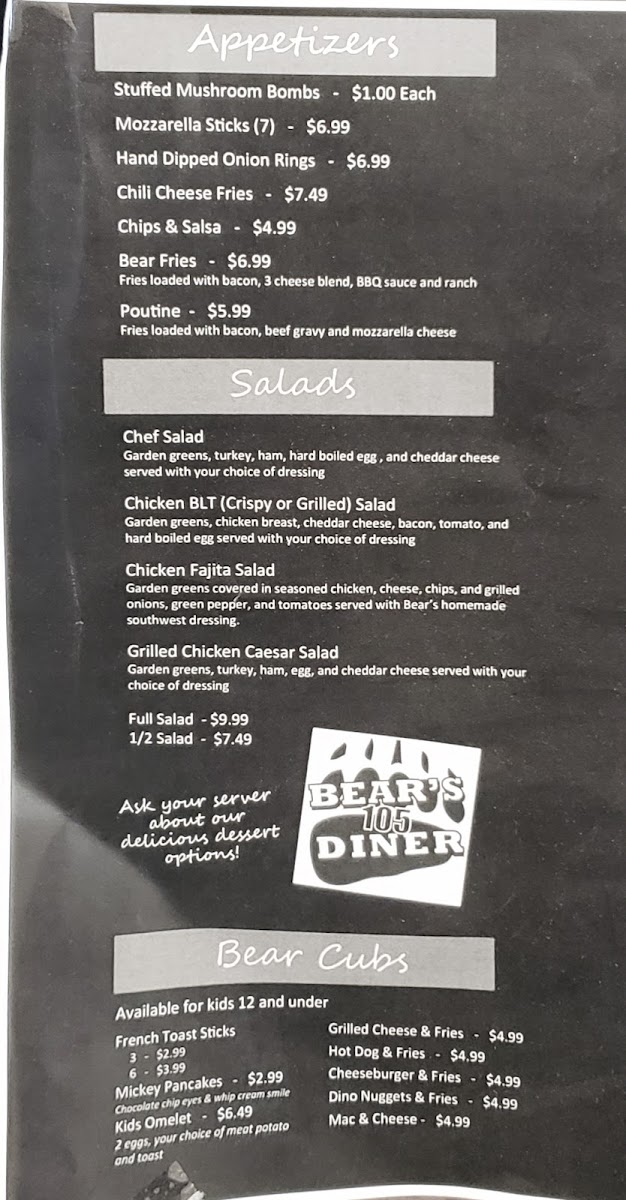 Menu Bear’S 105 Diner-8